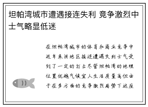 坦帕湾城市遭遇接连失利 竞争激烈中士气略显低迷